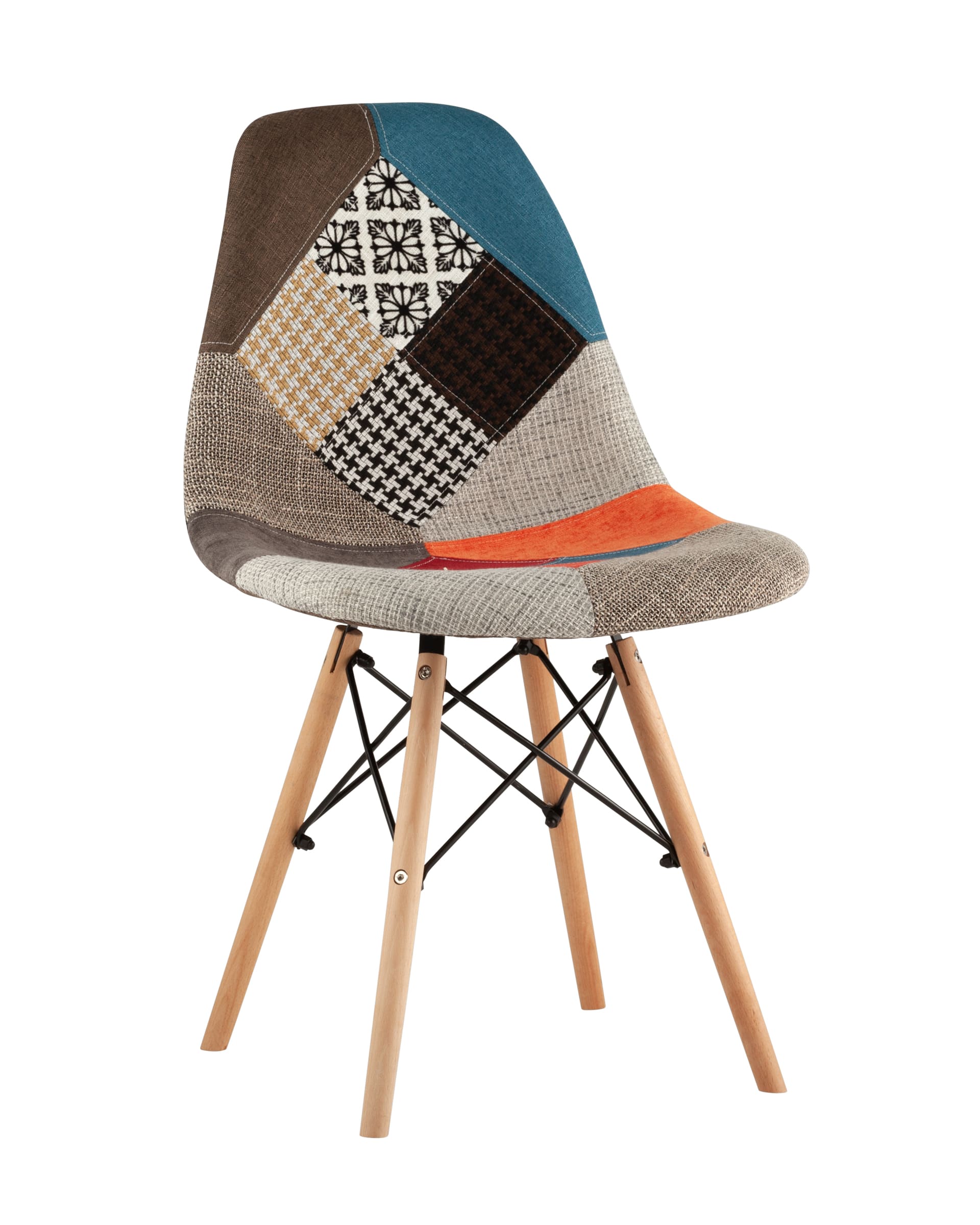 Стул Eames DSW в тканевой обивке в стиле пэчворк Стул Eames DSW в тканевой обивке в стиле пэчворк