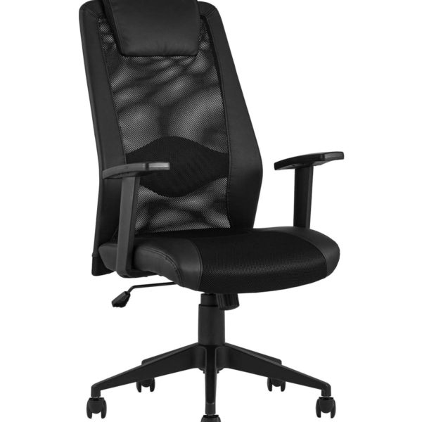 Компьютерное кресло TopChairs Studio офисное черное в обивке из экокожи и текстиля с сеткой