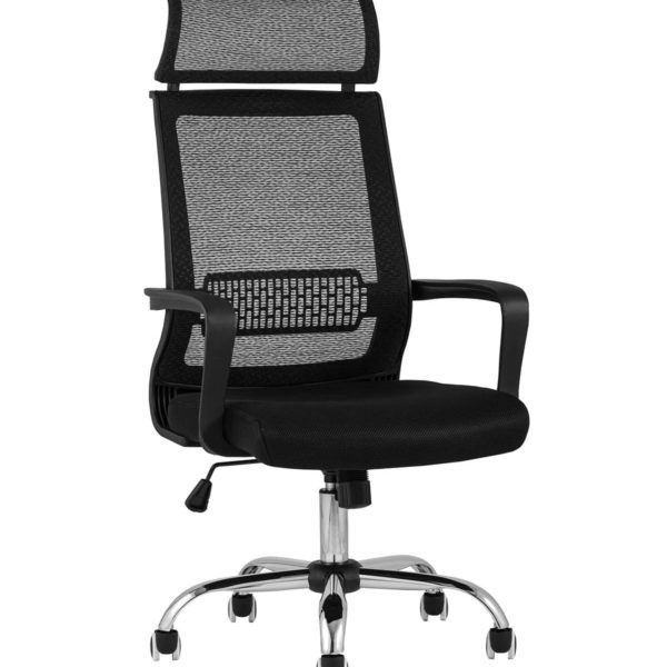 Компьютерное кресло TopChairs Style офисное черное в обивке с сеткой