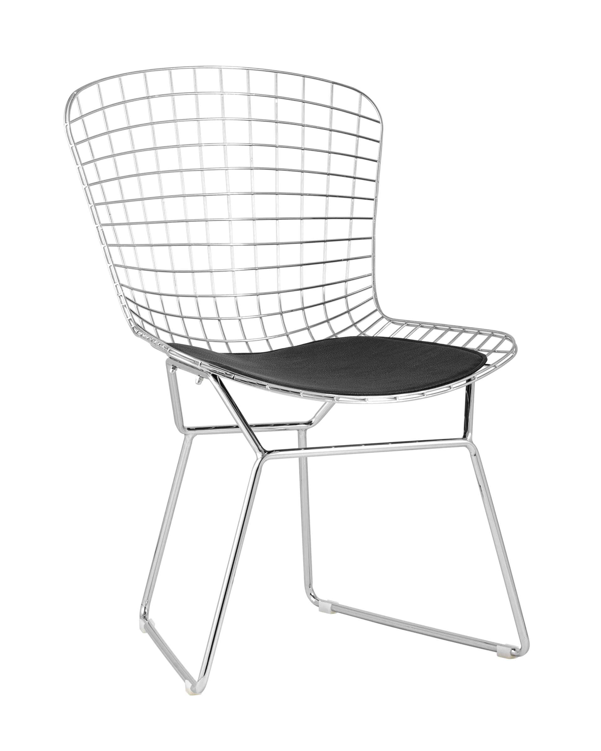 Стул обеденный Bertoia хромированный металл с черной подушкой из экокожи Стул обеденный Bertoia хромированный металл с черной подушкой из экокожи