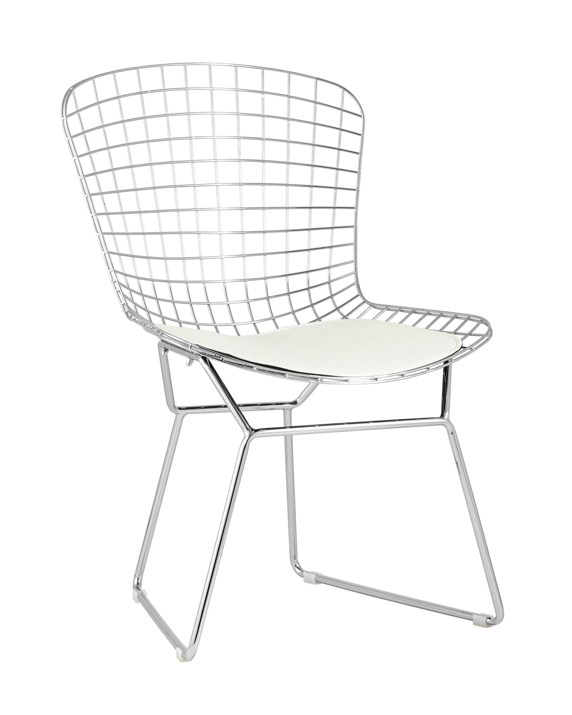 Стул обеденный Bertoia хромированный металл с белой подушкой из экокожи Стул обеденный Bertoia хромированный металл с белой подушкой из экокожи