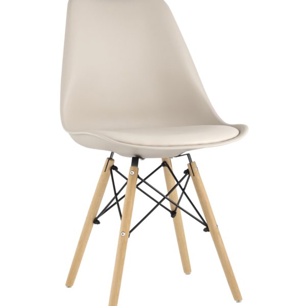 Стул Eames Soft бежевый обеденный сиденье экокожа ножки из массива бука