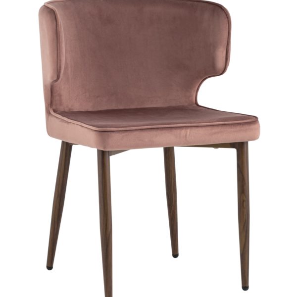 Стул Матео велюр пыльно-розовый обеденный ножки под темное дерево